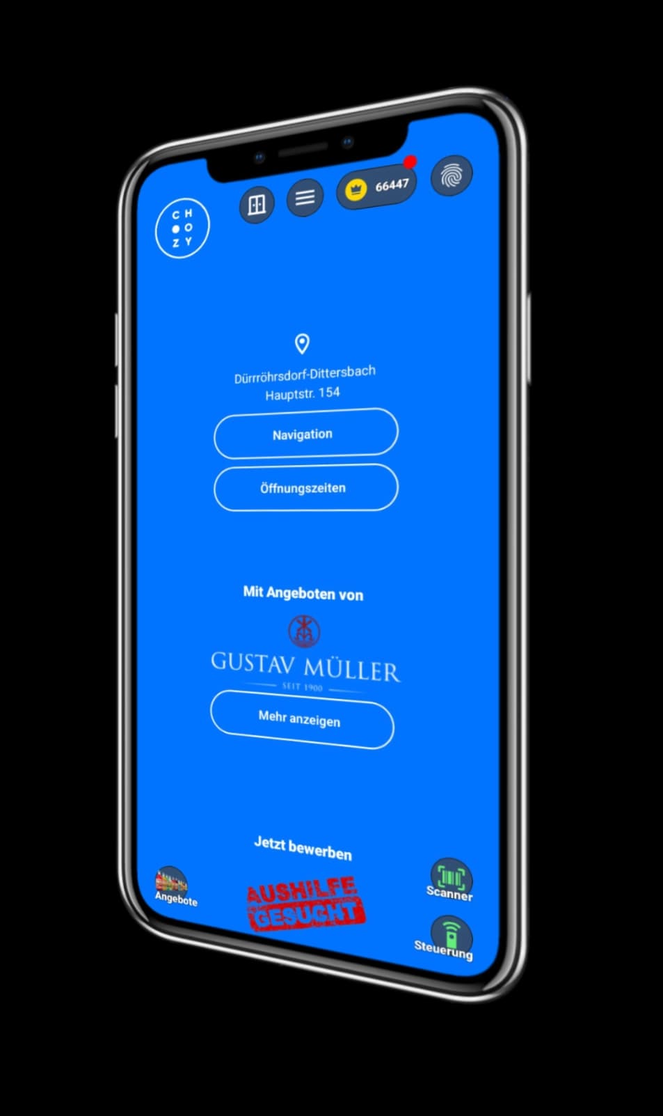 Der Startbildschirm der CHOOZY App